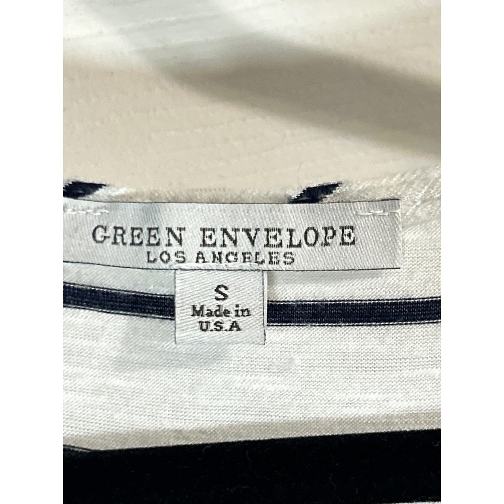 Green Envelope T-Shirt Women Small White Striped Nautical Casual Basic Top - Picture 2 of 11